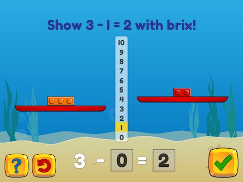Basic subtraction within 5 using brix (scales) Math Game